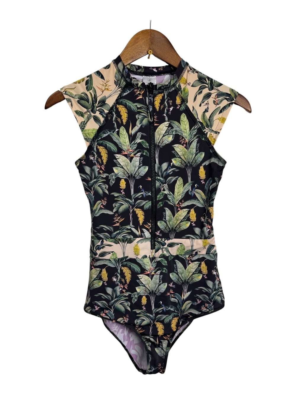 Body Glove Black Swimsuit with Green and Yellow Tropical‎ Accents Small
